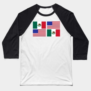 USA and Mexico Flag x2 Baseball T-Shirt